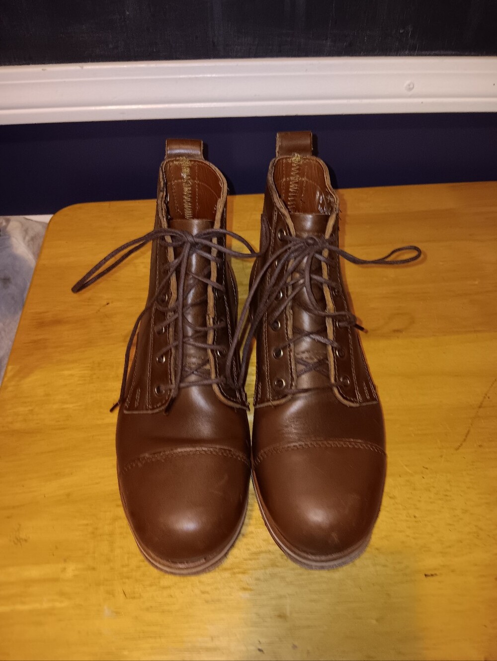 Helm Men's Brown Leather Lace-Up Boots Size 7